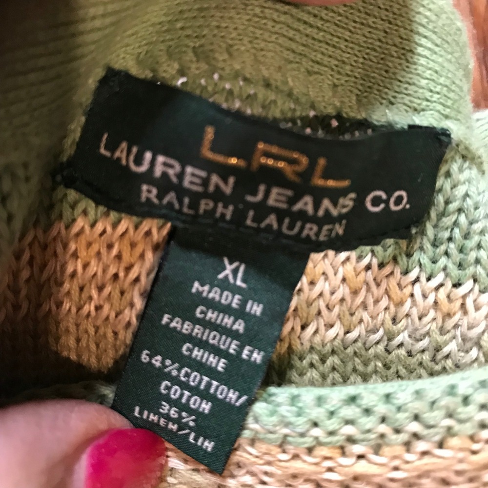 Lauren Ralph Lauren Southwestern Stripe Cotton Linen Knit Sweater Green XL 3/4 - Picture 4 of 16